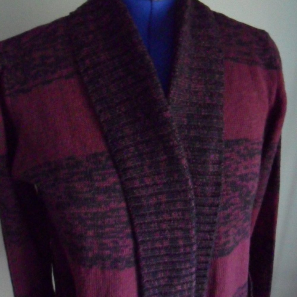 Ribbed Shawl Collar Burgundy Cardigan Sweater